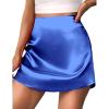 Zeagoo Womens Mini Skirts Elastic High Waisted Satin Silk A-Line Zipper Split Slit 2025 Party Skirt(Sky Blue)