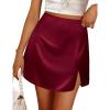 Zeagoo Womens Mini Skirts Elastic High Waisted Satin Silk A-Line Zipper Split Slit 2025 Party Skirt(Wine Red)