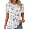 Zeagoo Womens Short Sleeve Tops Floral Boho Shirts Pleated Crewneck Summer Outfit Puff Sleeve Blouses Casual Tunic(Bf112)
