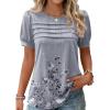 Zeagoo Womens Short Sleeve Tops Floral Boho Shirts Pleated Crewneck Summer Outfit Puff Sleeve Blouses Casual Tunic(Dh62)