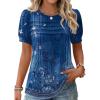 Zeagoo Womens Short Sleeve Tops Floral Boho Shirts Pleated Crewneck Summer Outfit Puff Sleeve Blouses Casual Tunic(Mz712)