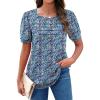Zeagoo Womens Short Sleeve Tops Floral Boho Shirts Pleated Crewneck Summer Outfit Puff Sleeve Blouses Casual Tunic(Pa236)