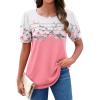 Zeagoo Womens Short Sleeve Tops Floral Boho Shirts Pleated Crewneck Summer Outfit Puff Sleeve Blouses Casual Tunic(Pink Flower)