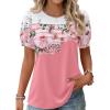 Zeagoo Womens Short Sleeve Tops Floral Boho Shirts Pleated Crewneck Summer Outfit Puff Sleeve Blouses Casual Tunic(Sf122)