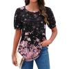 Zeagoo Womens Short Sleeve Tops Floral Boho Shirts Pleated Crewneck Summer Outfit Puff Sleeve Blouses Casual Tunic(Sf31)
