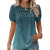 Zeagoo Womens Short Sleeve Tops Floral Boho Shirts Pleated Crewneck Summer Outfit Puff Sleeve Blouses Casual Tunic(Xh3636)