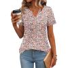 Zeagoo Womens Short Sleeve Tops Summer Henley V-Neck Tshirts Casual Pleated Blouse Dressy Loose Floral Basic Tee(Blue Pink Floral)