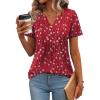 Zeagoo Womens Short Sleeve Tops Summer Henley V-Neck Tshirts Casual Pleated Blouse Dressy Loose Floral Basic Tee(Red Floral)