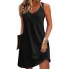 Zeagoo Womens Summer Dress 2026 Loose V Neck Sleeveless Sundresses Swimsuit Coverup with Pockets Floral Tank Dresses(Black)