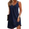 Zeagoo Womens Summer Dress 2026 Loose V Neck Sleeveless Sundresses Swimsuit Coverup with Pockets Floral Tank Dresses(Navy Blue)