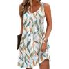 Zeagoo Womens Summer Dress 2026 Loose V Neck Sleeveless Sundresses Swimsuit Coverup with Pockets Floral Tank Dresses(White Leaf-printed)