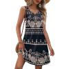 Zeagoo Womens Summer Dresses V Neck Sleeveless Sundresses Boho Beach Dress with Pockets A Line Tshirt Tank Dress(Black Floral 1)