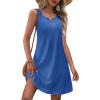 Zeagoo Womens Summer Dresses V Neck Sleeveless Sundresses Boho Beach Dress with Pockets A Line Tshirt Tank Dress(Navy Blue)