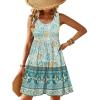 Zeagoo Womens Summer Sundress Boho Floral Casual Tank Dresses with Pockets Sleeveless Tiered Swing A Line Beach Dress(Baby Blue Floral)