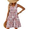 Zeagoo Womens Summer Sundress Boho Floral Casual Tank Dresses with Pockets Sleeveless Tiered Swing A Line Beach Dress(White Red Floral)