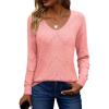 Zeagoo Womens Sweaters Fall Trendy Casual Long Sleeve Shirt Lightweight V Neck Off Shoulder Crochet Pullover Top Outfit(B-pink)