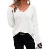 Zeagoo Womens Sweaters Fall Trendy Casual Long Sleeve Shirt Lightweight V Neck Off Shoulder Crochet Pullover Top Outfit(B-white)