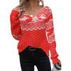 Zeagoo Womens Sweaters Fall Trendy Casual Long Sleeve Shirt Lightweight V Neck Off Shoulder Crochet Pullover Top Outfit(F-christmas)