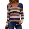 Zeagoo Womens Sweaters Fall Trendy Casual Long Sleeve Shirt Lightweight V Neck Off Shoulder Crochet Pullover Top Outfit(F-colorblock Striped)