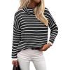 Zeagoo Womens Turtleneck Sweater Fall Fashion 2025 Long Sleeve Chunky Knitted Pullover Color Block Trendy Jumper Top(Black and White Stripes)