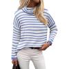 Zeagoo Womens Turtleneck Sweater Fall Fashion 2025 Long Sleeve Chunky Knitted Pullover Color Block Trendy Jumper Top(Blue and White Stripes)