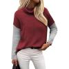 Zeagoo Womens Turtleneck Sweater Fall Fashion 2025 Long Sleeve Chunky Knitted Pullover Color Block Trendy Jumper Top(Brick-red)