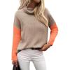Zeagoo Womens Turtleneck Sweater Fall Fashion 2025 Long Sleeve Chunky Knitted Pullover Color Block Trendy Jumper Top(Brown)