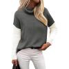 Zeagoo Womens Turtleneck Sweater Fall Fashion 2025 Long Sleeve Chunky Knitted Pullover Color Block Trendy Jumper Top(Gray)