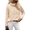 Zeagoo Womens Turtleneck Sweater Fall Fashion 2025 Long Sleeve Chunky Knitted Pullover Color Block Trendy Jumper Top(Khaki Checkered)