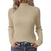 Zeagoo Women’s Turtleneck Sweaters 2026 Fall Fitted Long Sleeve Pullover Sweater Ribbed Knit Basic Tops(Khaki)