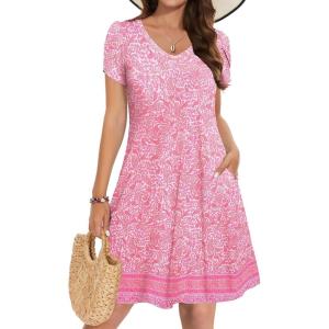 ZEAGOO Womens Summer A-Line Dress with Pockets Mini Short Sleeve Dresses Flowy Beach Swing Dress 2026 Vacation Travel(A01-mz744)