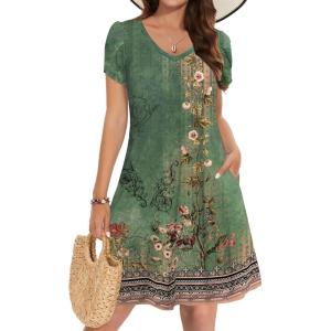 ZEAGOO Womens Summer A-Line Dress with Pockets Mini Short Sleeve Dresses Flowy Beach Swing Dress 2026 Vacation Travel(A02-pa171)