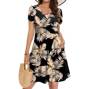 ZEAGOO Womens Summer A-Line Dress with Pockets Mini Short Sleeve Dresses Flowy Beach Swing Dress 2026 Vacation Travel(A03-zw29)