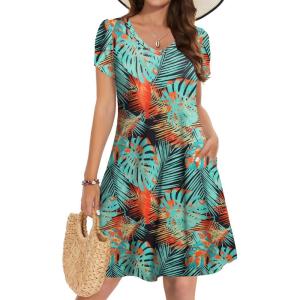 ZEAGOO Womens Summer A-Line Dress with Pockets Mini Short Sleeve Dresses Flowy Beach Swing Dress 2026 Vacation Travel(Pa116)