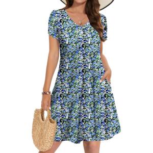 ZEAGOO Womens Summer A-Line Dress with Pockets Mini Short Sleeve Dresses Flowy Beach Swing Dress 2026 Vacation Travel(Pa236)
