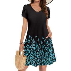 ZEAGOO Womens Summer A-Line Dress with Pockets Mini Short Sleeve Dresses Flowy Beach Swing Dress 2026 Vacation Travel(Pa355)
