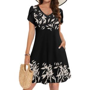 ZEAGOO Womens Summer A-Line Dress with Pockets Mini Short Sleeve Dresses Flowy Beach Swing Dress 2026 Vacation Travel(Pa356)