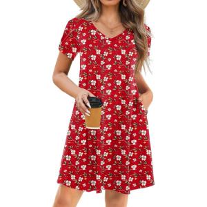ZEAGOO Womens Summer A-Line Dress with Pockets Mini Short Sleeve Dresses Flowy Beach Swing Dress 2026 Vacation Travel(Xh235)