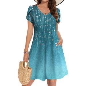 ZEAGOO Womens Summer A-Line Dress with Pockets Mini Short Sleeve Dresses Flowy Beach Swing Dress 2026 Vacation Travel(Xh363)