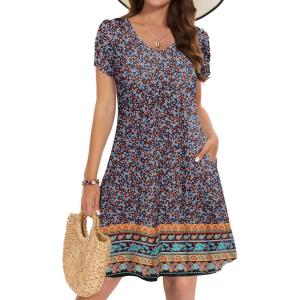 ZEAGOO Womens Summer A-Line Dress with Pockets Mini Short Sleeve Dresses Flowy Beach Swing Dress 2026 Vacation Travel(Xh411)