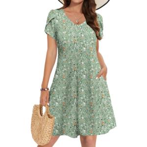 ZEAGOO Womens Summer A-Line Dress with Pockets Mini Short Sleeve Dresses Flowy Beach Swing Dress 2026 Vacation Travel(Xh534)