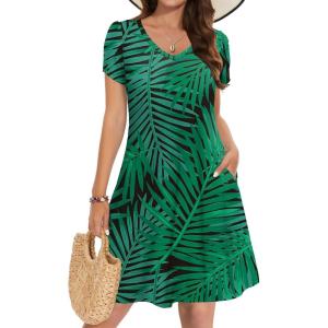 ZEAGOO Womens Summer A-Line Dress with Pockets Mini Short Sleeve Dresses Flowy Beach Swing Dress 2026 Vacation Travel(Zw101)