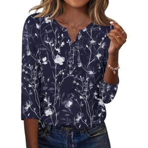 Zeagoo 3/4 Length Sleeve Womens Tops Casual Dressy Summer Blouses Buisness Work Spring Tee Shirts(Floral Navy)