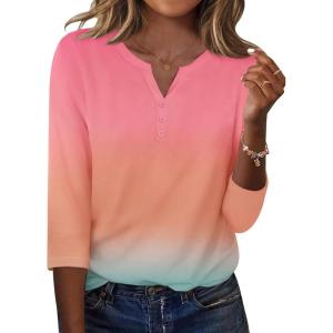 Zeagoo 3/4 Length Sleeve Womens Tops Casual Dressy Summer Blouses Buisness Work Spring Tee Shirts(Gradient Pink)