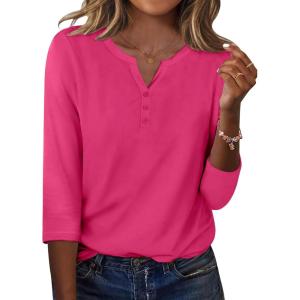 Zeagoo 3/4 Length Sleeve Womens Tops Casual Dressy Summer Blouses Buisness Work Spring Tee Shirts(Hot Pink)