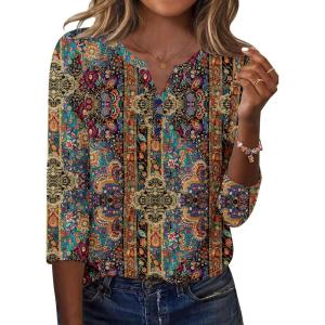 Zeagoo 3/4 Length Sleeve Womens Tops Casual Dressy Summer Blouses Buisness Work Spring Tee Shirts(Multicolor 721)