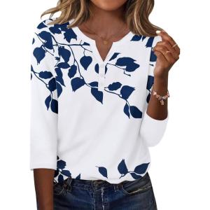 Zeagoo 3/4 Length Sleeve Womens Tops Casual Dressy Summer Blouses Buisness Work Spring Tee Shirts(Navy Floral)