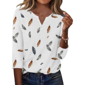 Zeagoo 3/4 Length Sleeve Womens Tops Casual Dressy Summer Blouses Buisness Work Spring Tee Shirts(Print 170)