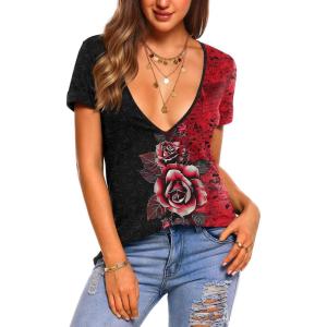 Zeagoo Sexy Tops for Women Deep V Neck Shirts Summer Low Cut Top Short Sleeve Tshirts Trendy Clothes Fashion Clothing(Bf309)