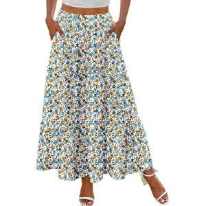 Zeagoo Skirts for Women Summer Boho Casual Maxi Flowy Elastic High Waist A-Line Tiered Swing Floral Long Skirts with Pockets(Blue Yellow Floral)